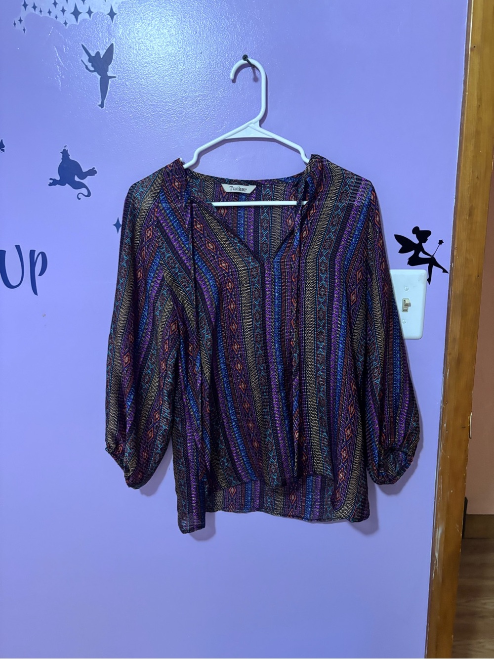 Tucker Purple Multi-Striped V-Neck Blouse